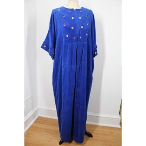 Vtg Brownstone Studio M Royal Blue Plush Jeweled Zip House Dress Robe USA